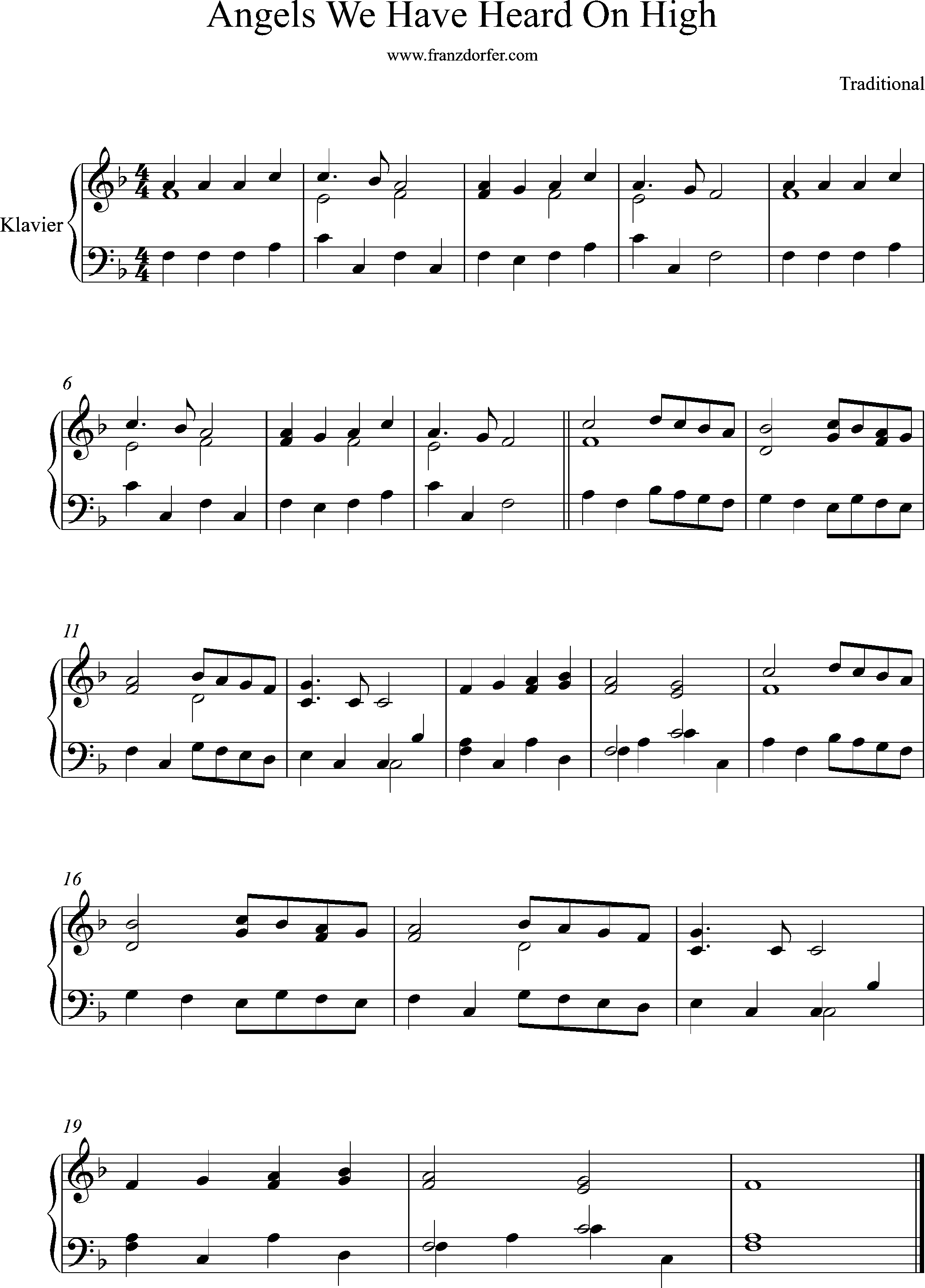 piano, Gloria in Exelsis Deo, Engel auf den Feldern, F-Dur